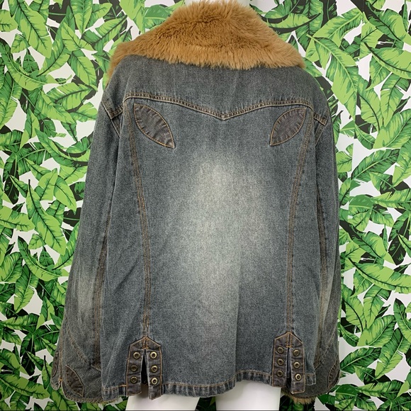 Y2K Faded Glory Coat 2X Denim & Faux Fur Penny Lane 2000s Bratz Style Afghan - Picture 5 of 11